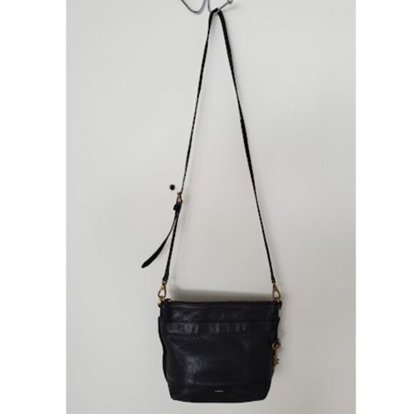Fossil Black Pebble Leather Crossbody Bag w Zip Top Adjustable Strap - Picture 4 of 8